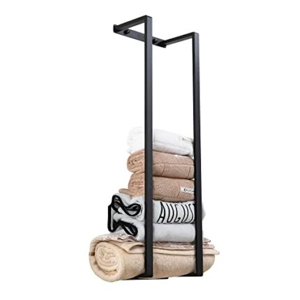 Genie-us Towel Rack Wall Mounted - Stainless Steel Matte Black Bathroom Towel Holder - Bathroom Towel Storage Rack Can Hold 5 Bath Sheets - Moder