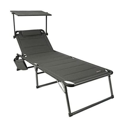 HOMECALL Aluminium Sun-Lounger with 2x1 Textilene Padding, Quick-Dry Foam, Pocket, and Sun Shade, XXL (200 x 70 cm) - Grey