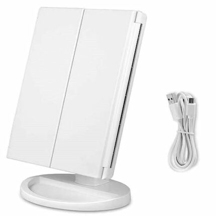 OHAANYY 3 Sides Vanity Mirror, 1X/2X/3X Magnification Makeup Mirror, Cosmetic Mirror with Folding LED Light 180 degree adjustable rotation for Wo