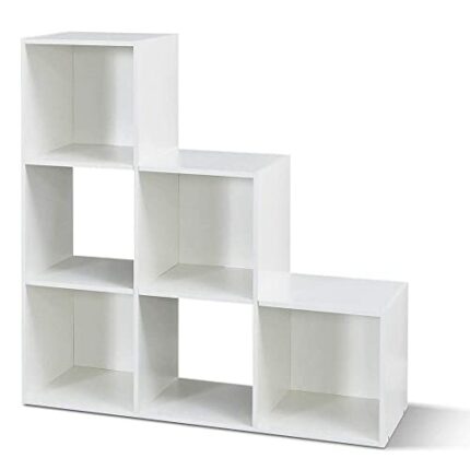 Meerveil Storage Unit, Wooden Bookcase 6-Cube Step Style for Living Room Study Room Balcony Office, White, F1018BC01WT