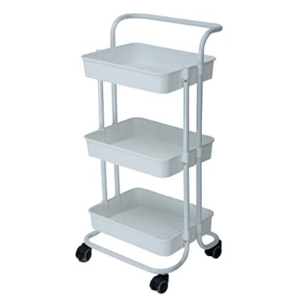 EYHLKM 3 Layer Storage Rack Kitchen Trolley Movable Shelf Home Furniture Organizer with Wheels Narrow Cabinet (Color : White, Size : 88 * 42 * 37
