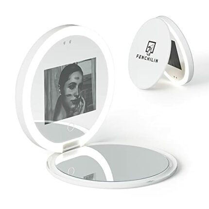 FENCHILIN Compact Mirror with UV Camera for Sunscreen Test, Portable Travel Mirror for Sun Protection Lighted Makeup Mirror 2X Magnification Pock