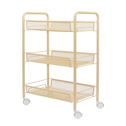 THYKL Kitchen Bathroom Bathroom Shelf Metal Trolley With Wheels Three-layer Storage Rack Hook Trolley (Color : D, Size : As shown in the picture)