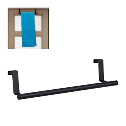 Relaxdays Towel Holder for Doors & Closet, Hanging, Stainless Steel, Rail, No Drilling, Kitchen & Bathroom, Black, Plastic, Pack of 1