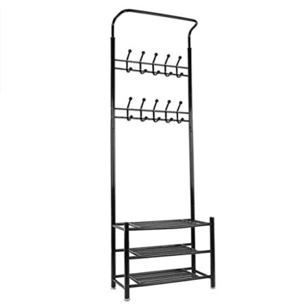 DLOETT Black Shoe Rack Standing Hanging Clothes Home Bedroom Hanger Metal Shoe and Hat Rack Storage Rack
