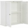 Premier 1600904 Housewares Bathroom Storage Bathroom Cabinets Wall Mounted With Double Shutter Door For Bathroom Storage Cabinet White 55H x 52W