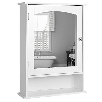 Lantaly Bathroom Medicine Cabinet Wall Mounted Mirror Cabinet with Single Doors and Adjustable Shelf, Accent Home Furniture Wooden Storage Cabine