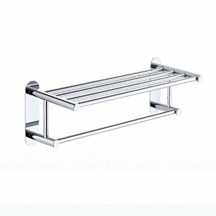 N/A Stainless Steel Towel Racks with Shelf, Bathroom Shelf with Towel Bar Rod for Wall Mount, Multifunction Double Towel Holder Hotel Style