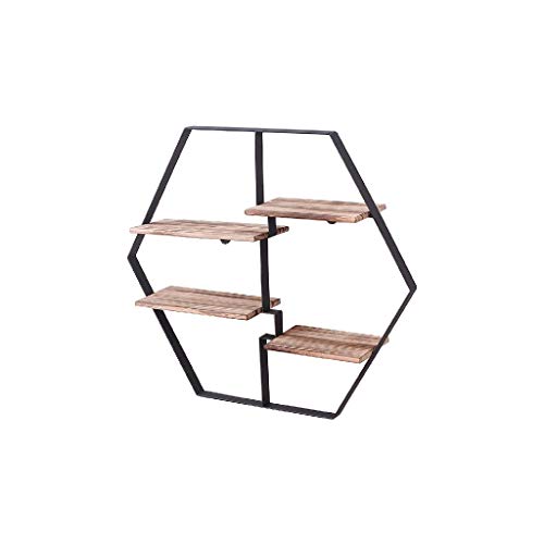 KXDCZ Iron Wine Rack- Living Room Bedroom Shelf Storage Rack Wine Rack Storage Rack, Wrought Iron Solid Wood Hexagonal Decorative Frame Design