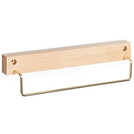 Navaris Hand Towel Holder - Wall Mounted Wood and Copper Rail for Holding Hand Towels - 30 cm Wooden Rack Small Metal Hang Bar for Bathroom or Ki