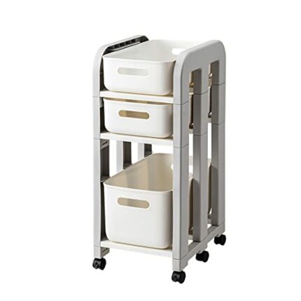 HOTRCR Storage Trolley Cart 3 Tier Storage Trolley on Wheels Organizer Serving Storage Cart Easy Assemble for Office, Kitchen, Bedroom, Bathroom,