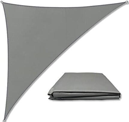 Triangle Sun Sail Shade Waterproof, 3m x 4m x 5m Grey Beige Right Angle Garden Canopy with 2 Colors 4 Sizes Optional, 3 Ropes, UV Block, Patio Su