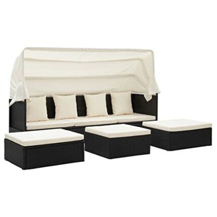 TJLSS Garden Bed with Canopy Black Poly Rattan Outdoor Furniture Minimalist Modern Garden Set garden furniture bed with roof