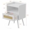 SUPERJARE Nightstands Set of 2, Bedside Tables with PE Rattan Drawers, Rattan Side Table with Storage & Solid Wood Feet, End Table for Bedroom, W