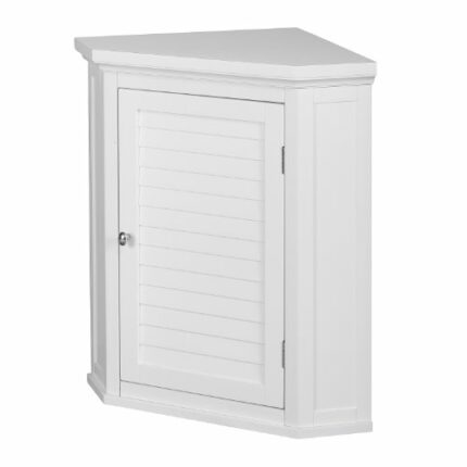 VERSANORA Teamson Home Wooden Bathroom Wall Cabinet, Corner Bathroom Cabinet, Removable Wall Cabinet, One Door and Interior Shelf, White, Glancy