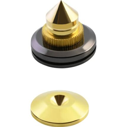 OEHLBACH Peak One - Height Adjustable Spikes with Washer (for Standing Speakers, Subwoofers, Shelf Speakers) 4 Pieces Black/Gold