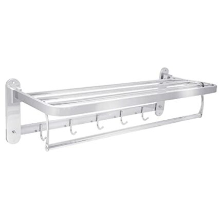 Joejis Stainless Steel Towel Shelf Rack 60cm Towel Rails Wall Mounted Brushed Metal Silver Chrome Towel Holders for Bathrooms & Towel Storage
