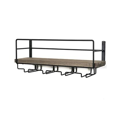 SODUKU Wall Mounted Rustic Wood Wine Rack with 4 Long Stem Glass Holder | Home Kitchen Décor | Storage Rack