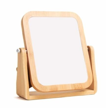 Makeup Mirror Tabletop Bamboo Cosmetic Double Sided 360°Swiwel Mirror for Woman Present Bathroom Bedroom Office Magnified(3x) and Regular Side wi