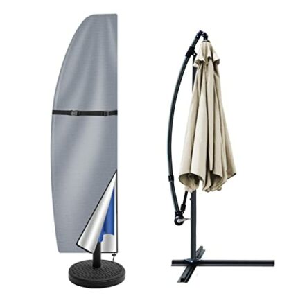 Teynewer Parasol Cover Waterproof, Cantilever Parasol Protective Cover with Telescopic Pole and Zipper Fit for 1 to 3 m Large Umbrella Patio Para