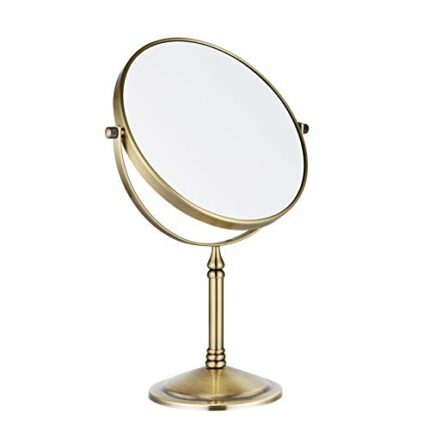 Nicesail Table Mirror Brushed Brass 10x Magnifying Makeup Mirror - 360° Swivel 8 inch Double Sided Mirror Anti-rust Cosmetic Mirror for Dressing
