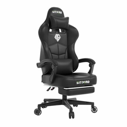 Popsit Gaming Chair with Footrest Ergonomic Computer Gamer Chair with Headrest and Lumbar Support Big and Tall PU Leather Video Game Chair Height