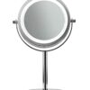 Croydex Chrome Illuminated Battery Operated Pedestal Mirror with 3x magnifying, H:30cm x W:12cm x D:18cm, MM703000E