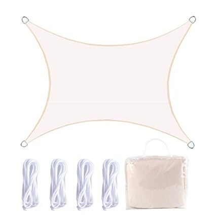Garden Sun Shade Sail Canopy Waterproof 98% UV Block With 4 Ropes - 3m x 4m, creamy brown