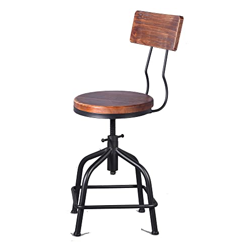 Topower American Antique Industrial Design Black Metal Bar Stool Adjustable Swivel Counter Stools Indoor House Design Set of 2 (Black 2pcs, Woode