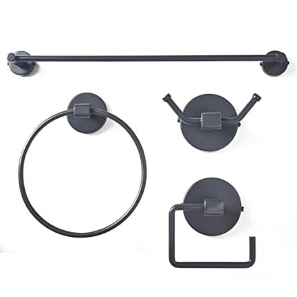 OurHouse Towel Rail Bathroom Accessory Set, Includes 4 Accessories – 3 Towel Rails and Toilet Roll Holder, Towel Racks and Toilet Paper Holder fo