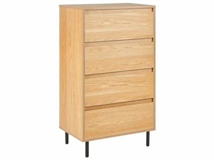 Beliani Minimalist Chest of Drawers Storage Cabinet Sideboard Black Metal Legs Light Wood Nikea