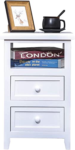 SQPFTW Fully Assembled Bedside Table with 2 Drawers - Wood No Assembly End Tables/Side Table/Nightstand/Bedside Locker for Livingroom,Bedroom,Off