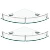Glass Bathroom Shelves, Set of 2 Glass Corner Shelf Wall Mount, Shower Corner Shelves with Rail, Floating Glass Shelves for Bathroom Kitchen Livi