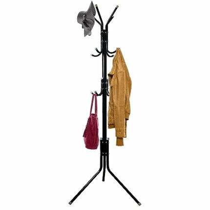 X CLICK Metal Coat Rack for Clothes, Bags, Coats with 12 Hooks with Triangular Base for More Stability 175 x 43 cm (Black)
