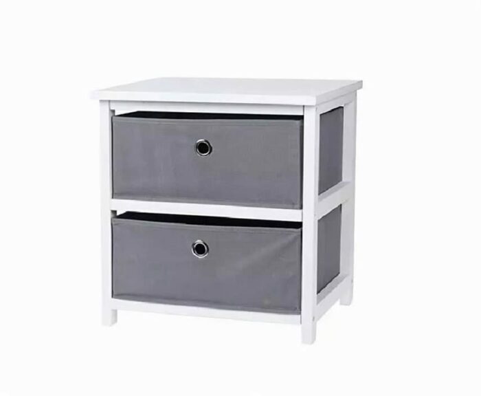 BARGAIN4ALL Night Stand Storage Tower, Bedside End Table – 2 Easy Pull Fabric Bins – Closet Organizers – for Bedroom Hallway Living Room (Grey)