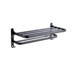 RSOCHS Bathroom Towel Rack Matte Black Towel Holder Aluminum Wall Mounted Folding Towel Hanger Fashion Storage Shelf Hook Accessories