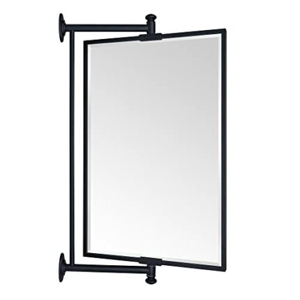 TEHOME Pivot-N-View Bathroom Mirror Side Extentable Wall Mirror Retractable Mirror with Tilt for Vanity in Black Beveled Rectangle Rotating Squar