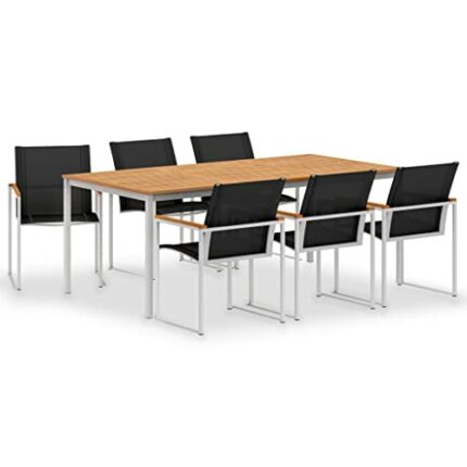 vidaXL 7 Piece Garden Dining Set Kitchen Furniture Dinner Table and Chairs Dining Room Sets Dining Table Chairs Solid Teak Wood and Stainless