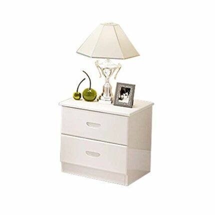 FGHOEV Retro 2 Drawer Bedside Side Table Storage Unit, Wood, White