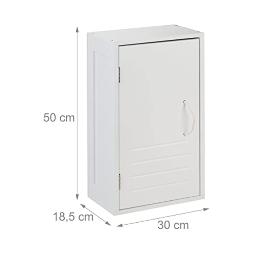 Relaxdays Bathroom Cabinet, Wall Mounted, Adjustable Storage, Shelves, Narrow, Cupboard, HxWxD: 50 x 30 x18.5cm, White, Fibreboard, Plant fibre,
