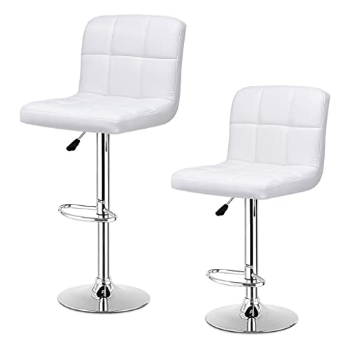 LUKEO Set Of 2 Bar Stools PU Leather Adjustable Barstool Swivel Pub Chairs White