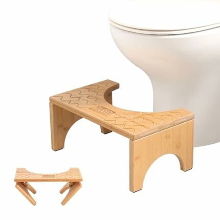 DEANIC Bamboo Toilet Stool for Adults, Poop Stool for Bathroom, Folding Toilet Step, Toilet Foot Stool with Non-slip Pads, 18cm Height Step Stool