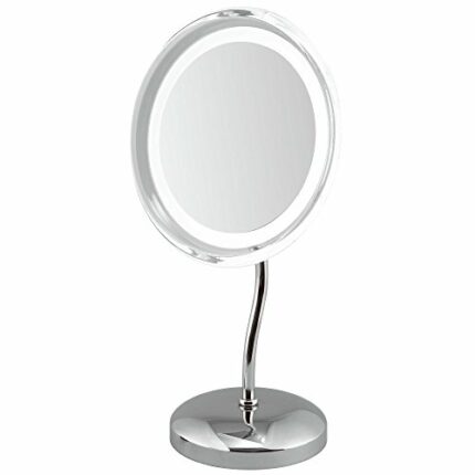 LED Illuminated 9" Table Top Mirror - 5x Magnified -Battery Operated - Dimmerable - Chrome