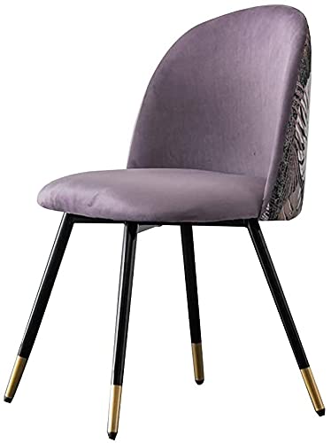 Kitchen Dining Chairs Flannel Embroidery Office Chair with Metal Legs Velvet Seat and Backrests，Living Room Lounge Chair (Color : Purple)