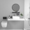 Albriya R8080BK-1 Large Round Black Metal Mirror 32 inch with Floating Shelf - Large Wall Mounted Circle Mirror Matte Black Frame - for Bathroom,