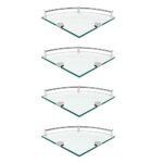 4pcs Corner Shower Shelf, Bathroom Wall Shelf Glass Corner Shelf Wall Mounted Bathroom Shower Shelf Organizer with Aluminum Alloy Brackets for Ho