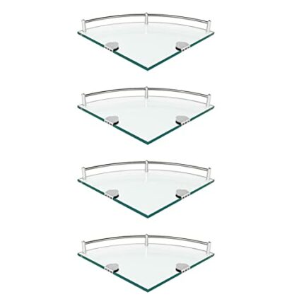 4pcs Corner Shower Shelf, Bathroom Wall Shelf Glass Corner Shelf Wall Mounted Bathroom Shower Shelf Organizer with Aluminum Alloy Brackets for Ho