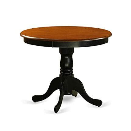 East West Furniture Kitchen Dining Round Solid Wood Table Top with Pedestal Base, Black & Cherry, 36x36 Inch