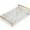 WV Decorative Tray Dark Grey Faux Shagreen Leather with Brushed Gold Stainless Steel Handle ,Serving Tray for Coffee Table, Ottoman in Living Roo