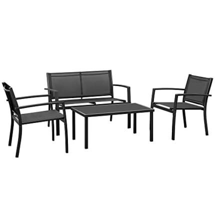 Rankok 4 Pieces Patio Furniture Set Modern Patio Conversation Sets Textilene Outdoor Furniture Patio Chairs Set of 4 with Loveseat Coffee Table f
